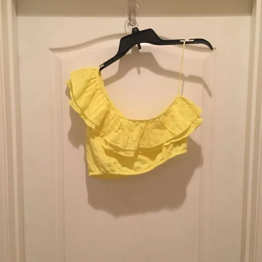 Zara One Shoulder Ruffle Crop Top Yellow
